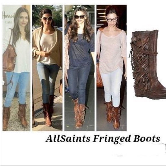 Allsaints Pipaluk Brown Leather Fringe Western Native American Boots Size 38 - Picture 12 of 12